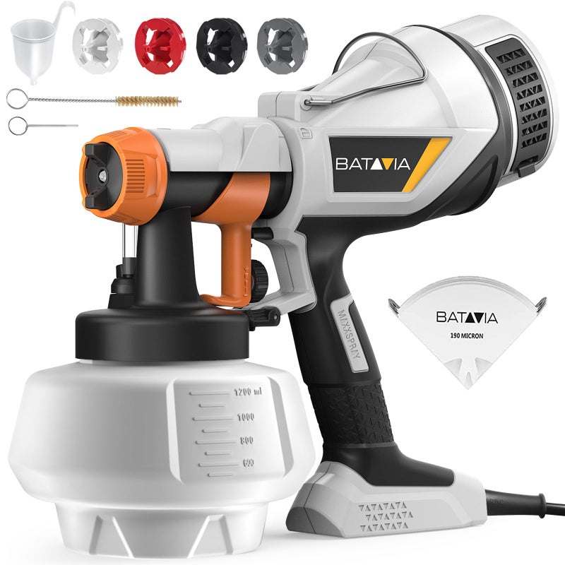 Batavia Paint Sprayer - BATAVIA HVLP Electric Spray Paint Gun, 1200ml High Capacity Container Easy to Clean, 4 Nozzles and 3 Patterns, for Furniture, Cabinets, Fence, Walls, Door, Garden Chairs etc - Image 1