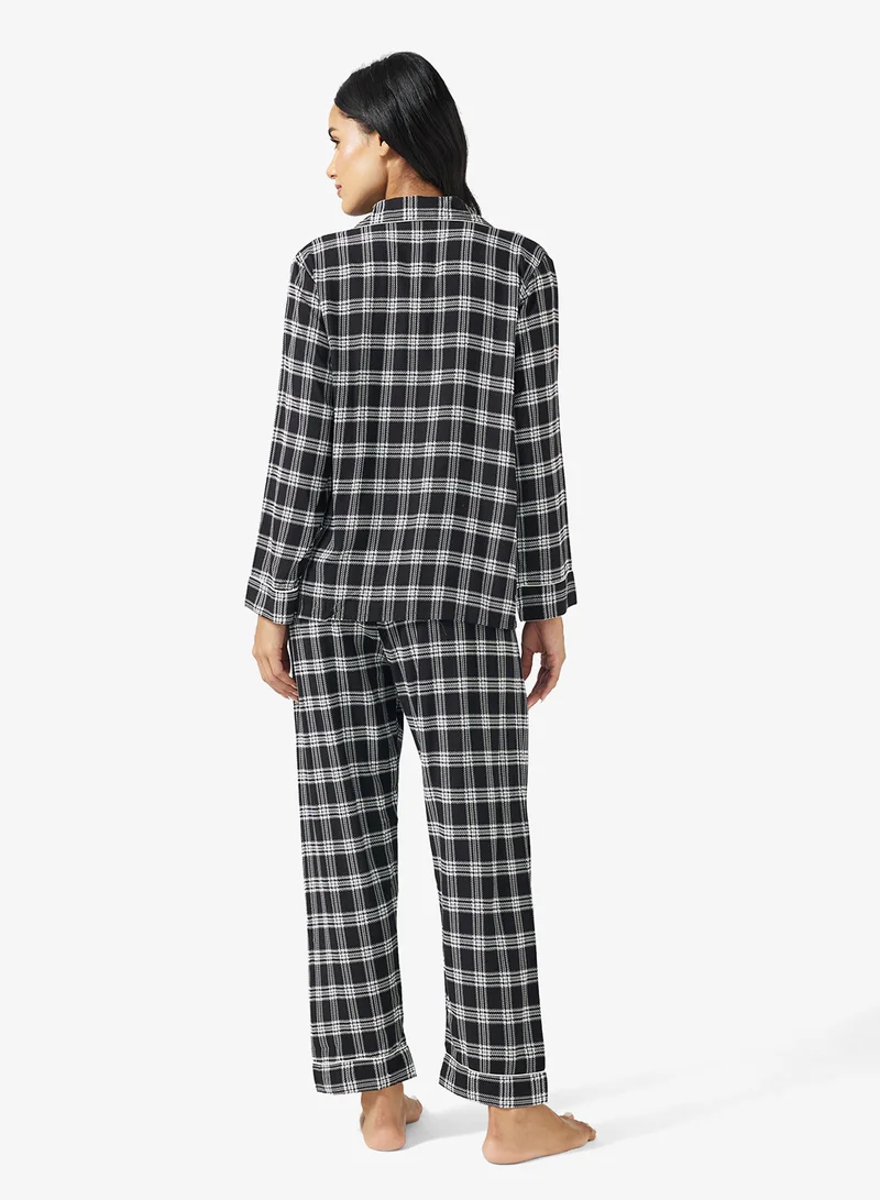 Ginger Button Up Checkered Shirt & Pyjama Set
