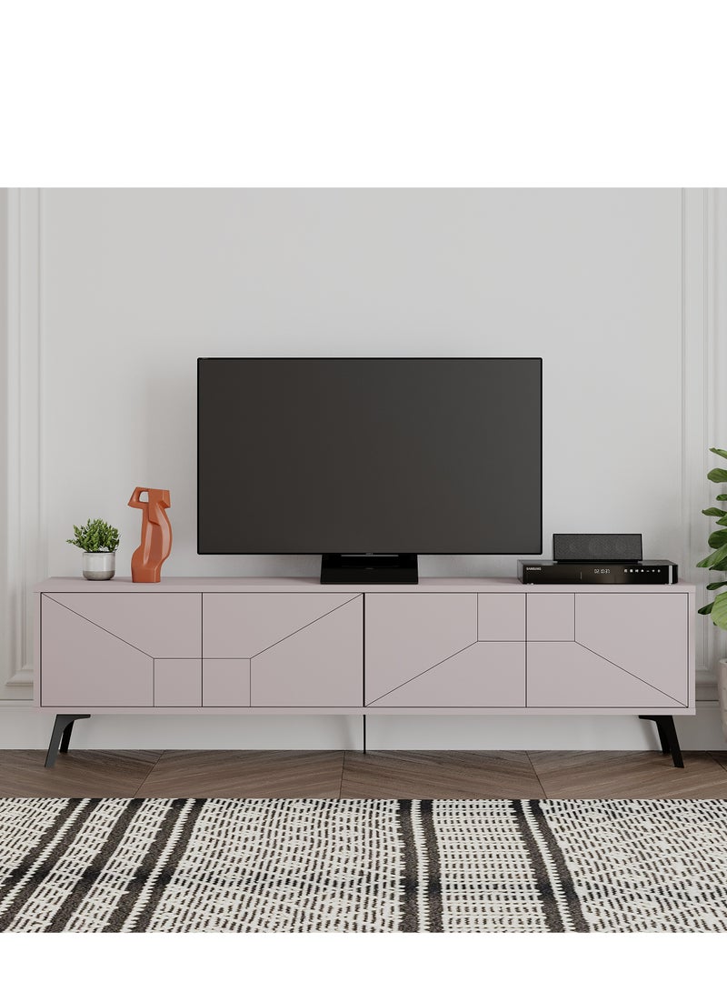 Mourah Home Dune Tv Stand Up To 70 Inches Tvs | Modern Tv Cabinet 4Door | Modern Tv Units For Living Room | Storage Cabinet | 180X29.6X50 Cm| Light Mocha  - Image 1