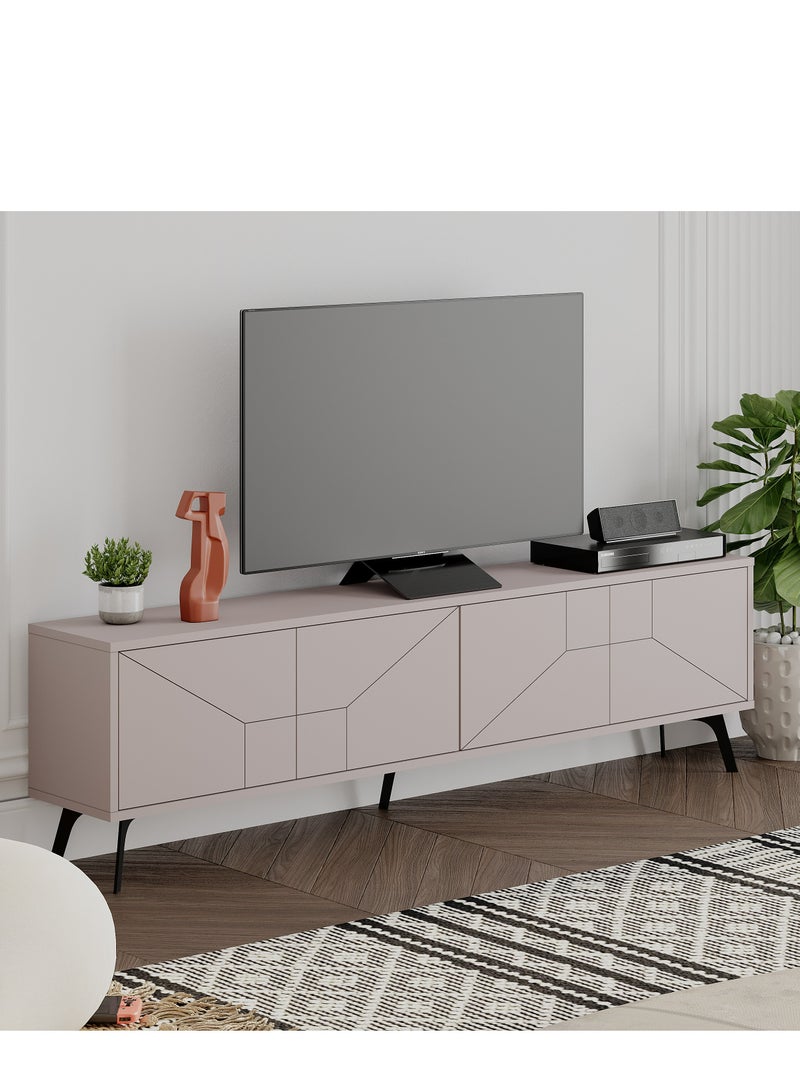 Mourah Home Dune Tv Stand Up To 70 Inches Tvs | Modern Tv Cabinet 4Door | Modern Tv Units For Living Room | Storage Cabinet | 180X29.6X50 Cm| Light Mocha  - Image 2