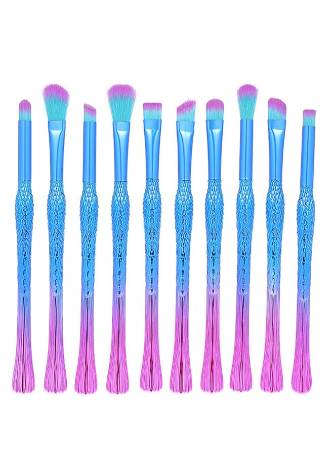 10 Piece Mermaid Tail Makeup Brush Set Pink/Blue - Image 1