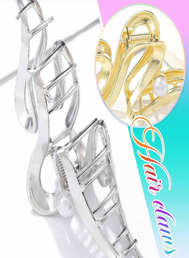 Catery Metal Claw Clips Large Hair Clip Pearl Normal Accessories for Women(Pack of 2) (Silver and Gold) - Image 4
