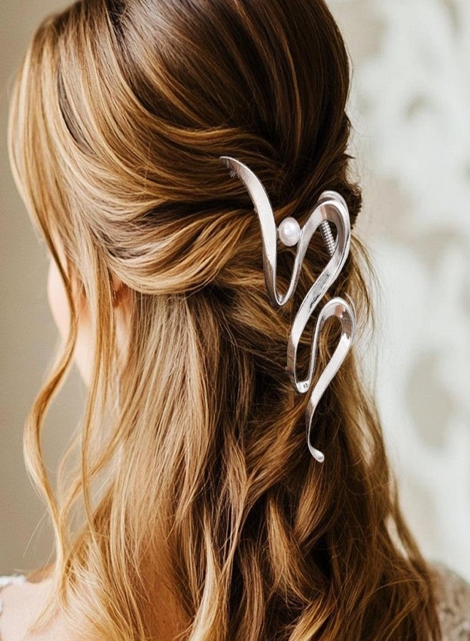 Catery Metal Claw Clips Large Hair Clip Pearl Normal Accessories for Women(Pack of 2) (Silver and Gold) - Image 3