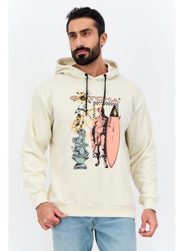 Goliath Men Hooded Long Sleeve Graphic Print Sweatshirt, Beige  - Image 1