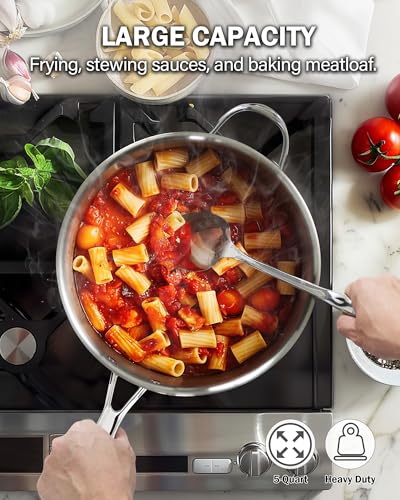 Cooks Standard Classic Stainless Steel Saute Pan 11-inch, 5 Quart Induction Cookware Deep Frying Pan Cooking Skillet with Lid, Stay-Cool Handle - Image 3