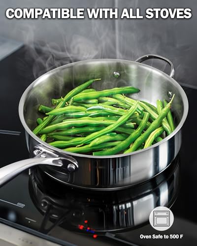 Cooks Standard Classic Stainless Steel Saute Pan 11-inch, 5 Quart Induction Cookware Deep Frying Pan Cooking Skillet with Lid, Stay-Cool Handle - Image 2