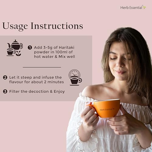 Herb Essential Pure Haritaki Powder | 100% Natural,Internal Cleanser and Detoxifier | Constipation Relief, Immunity Booster -100g - Image 3