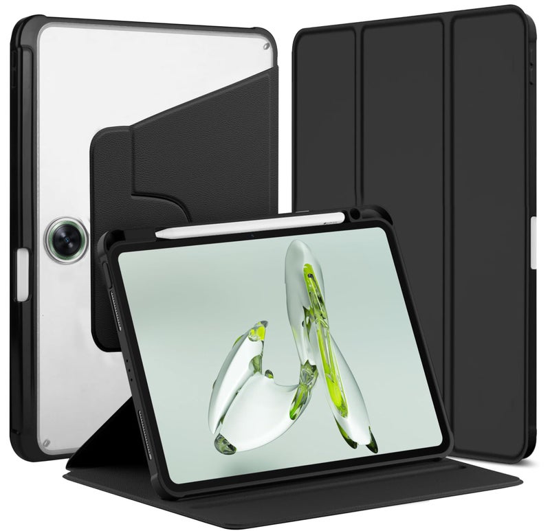 TGK Rotating Case Cover for OnePlus Pad Go 11.35 inch Tablet with Pencil Holder Trifold Stand Covers Clear Back (Lavender) - Image 1
