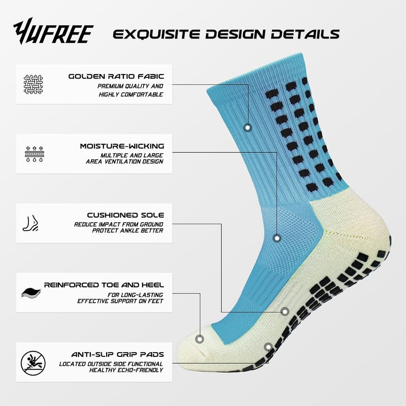 Yufree Men's Soccer Socks Anti Slip Non Slip Grip Pads for Football Basketball Sports Grip Socks, 4 Pair - Image 2