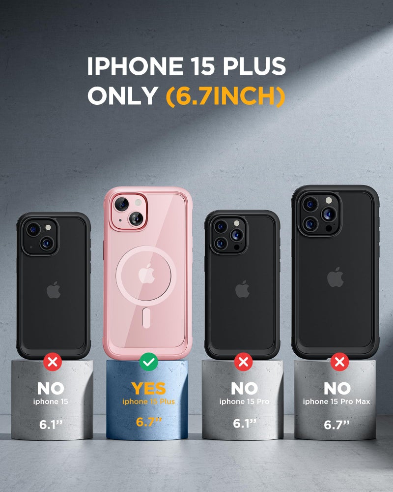 Miracase Magnetic for iPhone 15 Plus Case 6.7'' [Compatible with Magsafe] Full-Body Military Drop Proof 15 Plus Phone Case Cover with Built-in 9H Tempered Glass Screen Protector,Magnetic Pink - Image 2