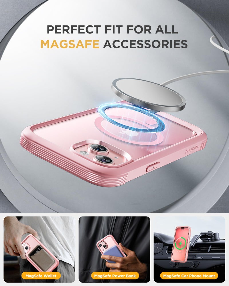 Miracase Magnetic for iPhone 15 Plus Case 6.7'' [Compatible with Magsafe] Full-Body Military Drop Proof 15 Plus Phone Case Cover with Built-in 9H Tempered Glass Screen Protector,Magnetic Pink - Image 3