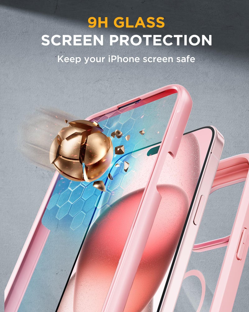 Miracase Magnetic for iPhone 15 Plus Case 6.7'' [Compatible with Magsafe] Full-Body Military Drop Proof 15 Plus Phone Case Cover with Built-in 9H Tempered Glass Screen Protector,Magnetic Pink - Image 4