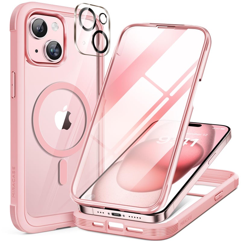 Miracase Magnetic for iPhone 15 Plus Case 6.7'' [Compatible with Magsafe] Full-Body Military Drop Proof 15 Plus Phone Case Cover with Built-in 9H Tempered Glass Screen Protector,Magnetic Pink - Image 1