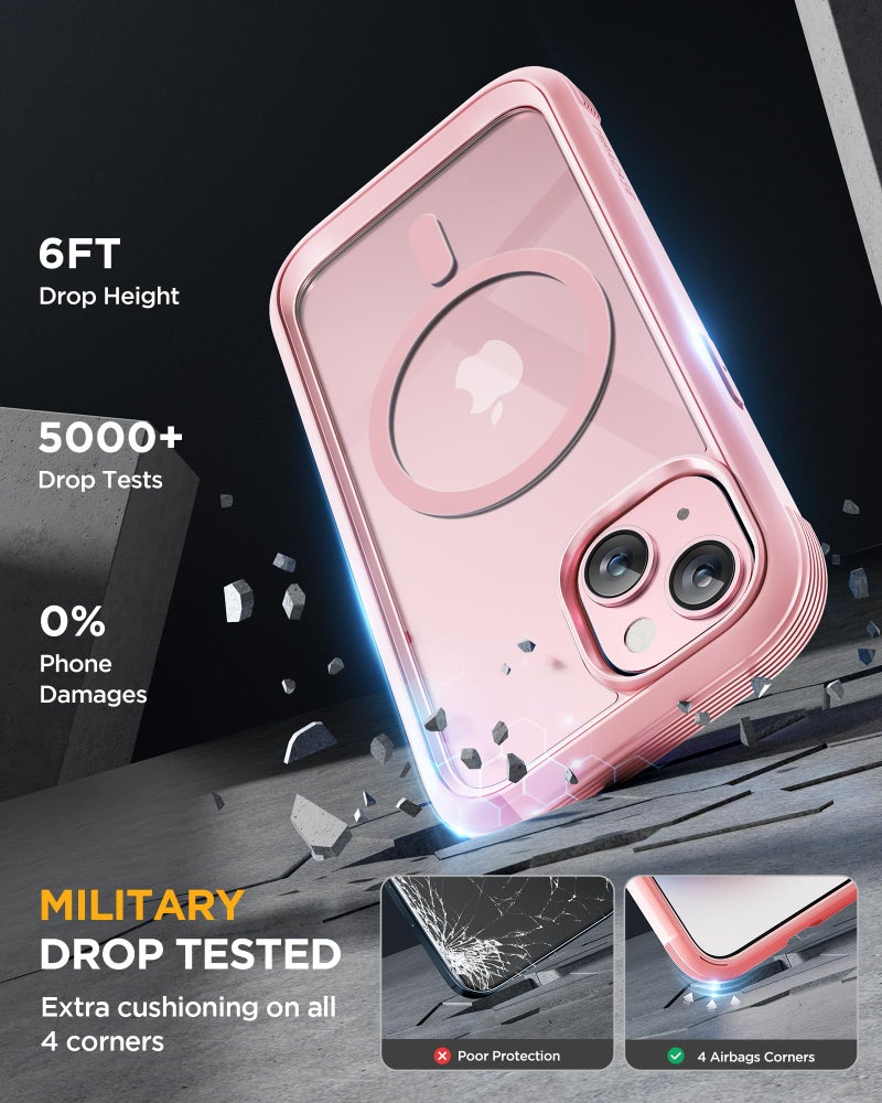 Miracase Magnetic for iPhone 15 Plus Case 6.7'' [Compatible with Magsafe] Full-Body Military Drop Proof 15 Plus Phone Case Cover with Built-in 9H Tempered Glass Screen Protector,Magnetic Pink - Image 5