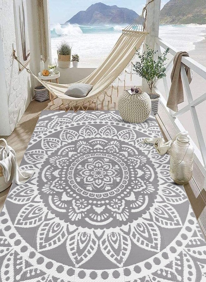 Bsmathom Waterproof Outdoor Rug 8'x10' Reversible Boho Plastic Straw Patio Deck Camping Rugs, Indoor Outdoor Portable RV Mat Clearance Carpet for Outside, Porch, Balcony, Backyard, Beach, Pool,Grey - Image 2