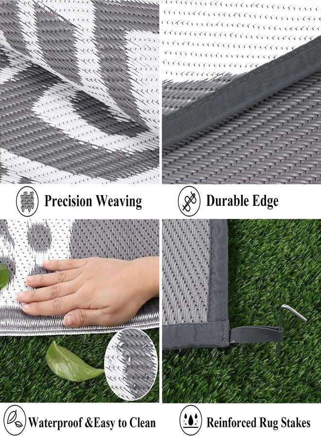 Bsmathom Waterproof Outdoor Rug 8'x10' Reversible Boho Plastic Straw Patio Deck Camping Rugs, Indoor Outdoor Portable RV Mat Clearance Carpet for Outside, Porch, Balcony, Backyard, Beach, Pool,Grey - Image 3