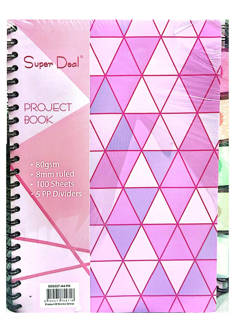 SUPER DEAL Project Book 80gsm 100Sheets 5pp Dividers Assorted Color  - Image 1