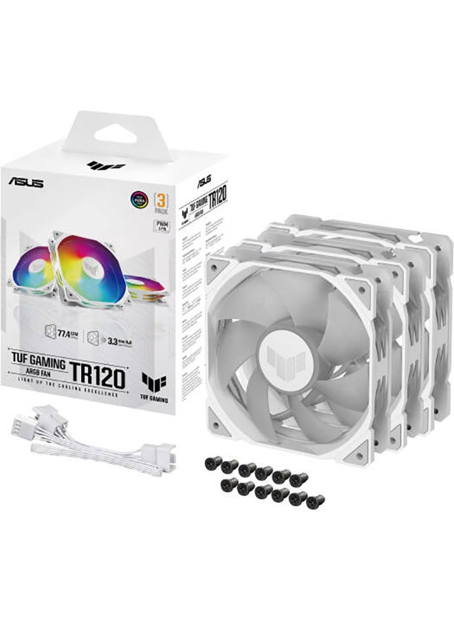 ASUS TUF Gaming TR120 ARGB Standarad Blade Fan, 120mm Fans, Up to 2000 rpm Fan Speed, 77.4 CFM Airflow, Aura Sync Compatiblity, PWM Control, Tripple Pack White - Image 1