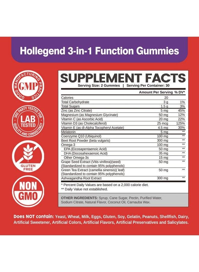 Hollegend - Melatonin Gummies 2.5Mg 5Mg For Adults Sleep With Magnesium Glycinate Ashwagandha And Natural Herbs Sleep & Heart Health Chewable Supplment Vegan 120 Count - Image 1