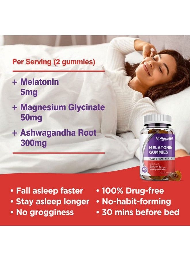 Hollegend - Melatonin Gummies 2.5Mg 5Mg For Adults Sleep With Magnesium Glycinate Ashwagandha And Natural Herbs Sleep & Heart Health Chewable Supplment Vegan 120 Count - Image 1