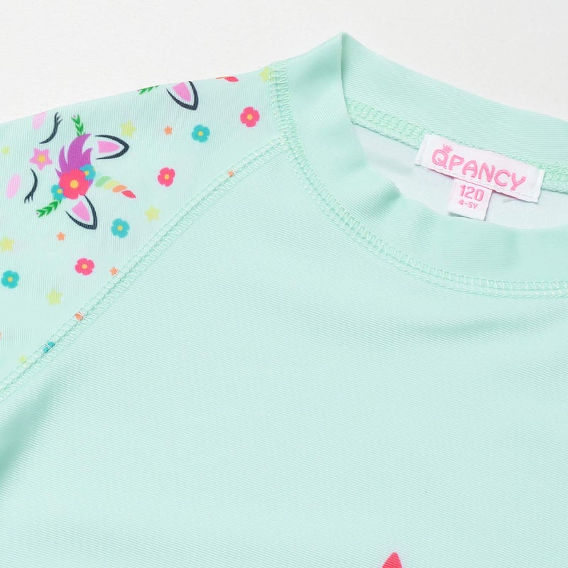 QPANCY Girls Rash Guard Swimwear Flower Unicorn Swimsuits 2-Piece Short Sleeve Swimwear - Image 3