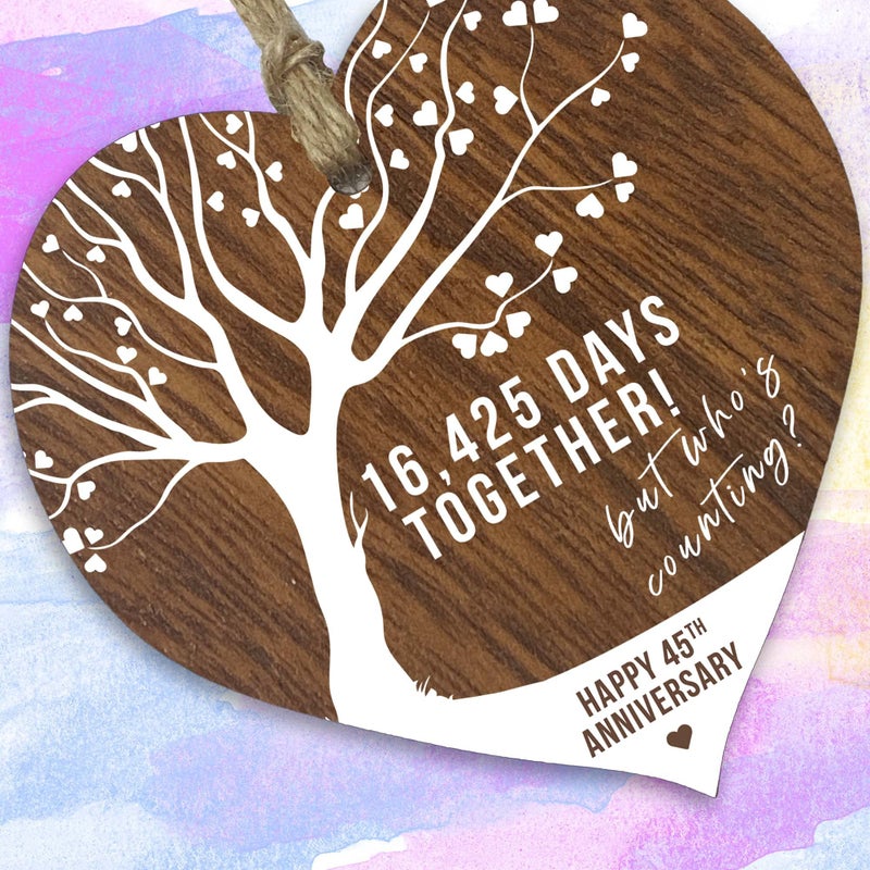 Stuff4 45th Wedding Anniversary Wooden Heart Plaque  Dark Wood Sign Keepsake  Celebrate Sapphire Anniversary Wife Husband Boyfreind Girlfriend Mom or Dad  Plaque with Quotes Gifts from the Kids - Image 2