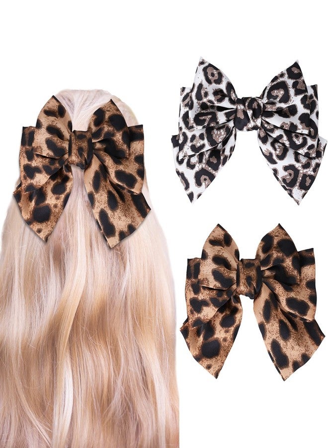 وولاين مجموعة من قطعتين من إكسسوارات الشعر المصنوعة يدوياً بنقشة جلد النمر من والين: دبابيس شعر كبيرة على شكل فيونكة ومشابك شعر معدنية للنساء (درجات داكنة وفاتحة من نقشة جلد النمر) - Image 1