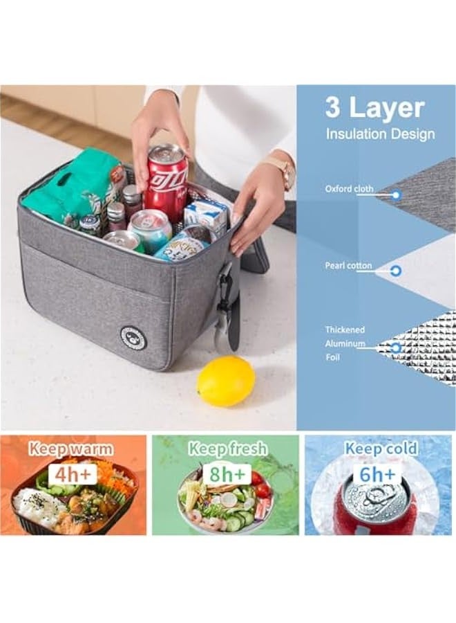 Beauenty Insulated Lunch Bag with Adjustable Shoulder Strap, Reusable Lunch Box Cooler Bag for Men Women, Meal Prep Container for School Work Office Picnic Hiking Beach, Thermal Lunch Cooler - Image 3