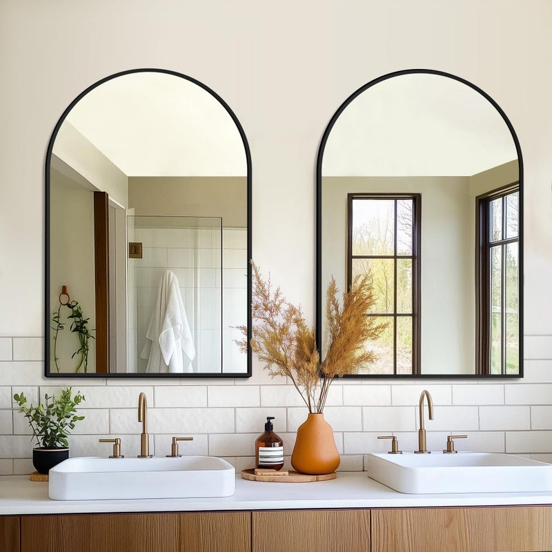 FICTOR Bathroom Mirror for Wall,2 Pack 24â€x36â€ Arched Vanity Bathroom Mirror for Over Sink, Metal Framed with HD Shatter-Proof Glass for Entryway, Living Room,Bedroom(Black) - Image 1