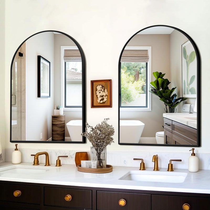 FICTOR Bathroom Mirror for Wall,2 Pack 24â€x36â€ Arched Vanity Bathroom Mirror for Over Sink, Metal Framed with HD Shatter-Proof Glass for Entryway, Living Room,Bedroom(Black) - Image 3