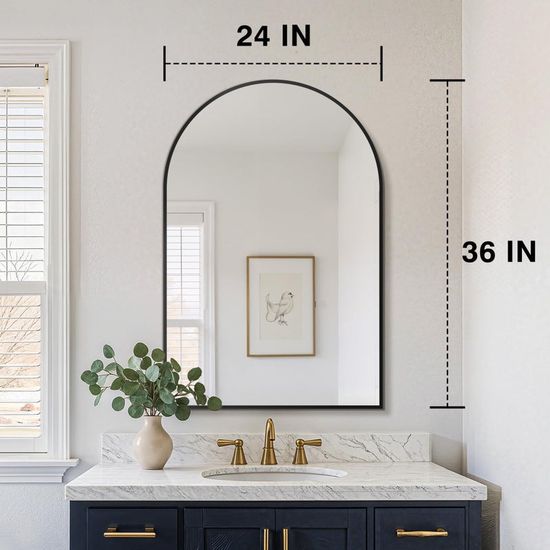 FICTOR Bathroom Mirror for Wall,2 Pack 24â€x36â€ Arched Vanity Bathroom Mirror for Over Sink, Metal Framed with HD Shatter-Proof Glass for Entryway, Living Room,Bedroom(Black) - Image 2
