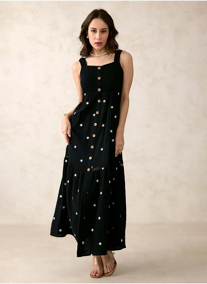 فيرجيو VIRGIO 100% Cotton Maxi Front Open Floral Dress