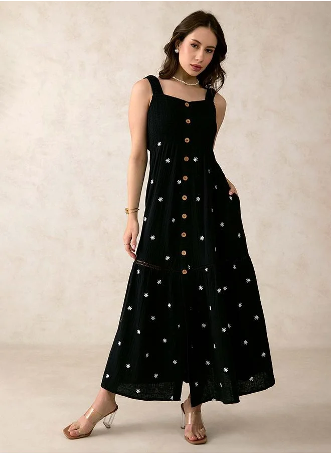 فيرجيو VIRGIO 100% Cotton Maxi Front Open Floral Dress