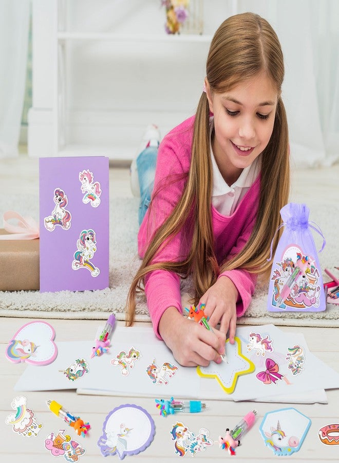 سي واي 2 سايد مجموعة هدايا حفلات يونيكورن من CY2SIDE - 24 قطعة من جوائز يونيكورن للبنات، تتضمن قلم حبر جاف 4 في 1، وملصقات ملاحظات لاصقة، وورق أورجانزا، مثالية كهدايا لحفلات الأطفال الصيفية أو كجوائز مدرسية. - Image 4