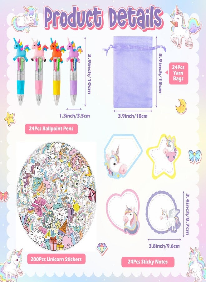 سي واي 2 سايد مجموعة هدايا حفلات يونيكورن من CY2SIDE - 24 قطعة من جوائز يونيكورن للبنات، تتضمن قلم حبر جاف 4 في 1، وملصقات ملاحظات لاصقة، وورق أورجانزا، مثالية كهدايا لحفلات الأطفال الصيفية أو كجوائز مدرسية. - Image 2