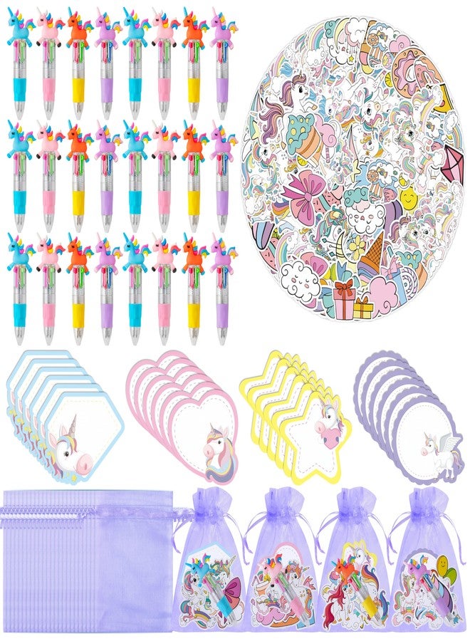 سي واي 2 سايد مجموعة هدايا حفلات يونيكورن من CY2SIDE - 24 قطعة من جوائز يونيكورن للبنات، تتضمن قلم حبر جاف 4 في 1، وملصقات ملاحظات لاصقة، وورق أورجانزا، مثالية كهدايا لحفلات الأطفال الصيفية أو كجوائز مدرسية. - Image 1