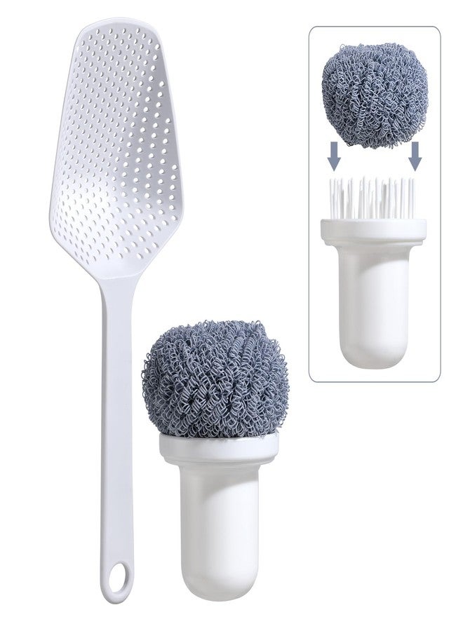 NVTED Strainer Scoop Colander, Food Strainer Slotted Spoon Long Handle with Nano Cleaning Balls, Plastic Heat-Resistant Large Slotted Strainer and Skimmer for Pasta, Vegetables, Salad - Image 1