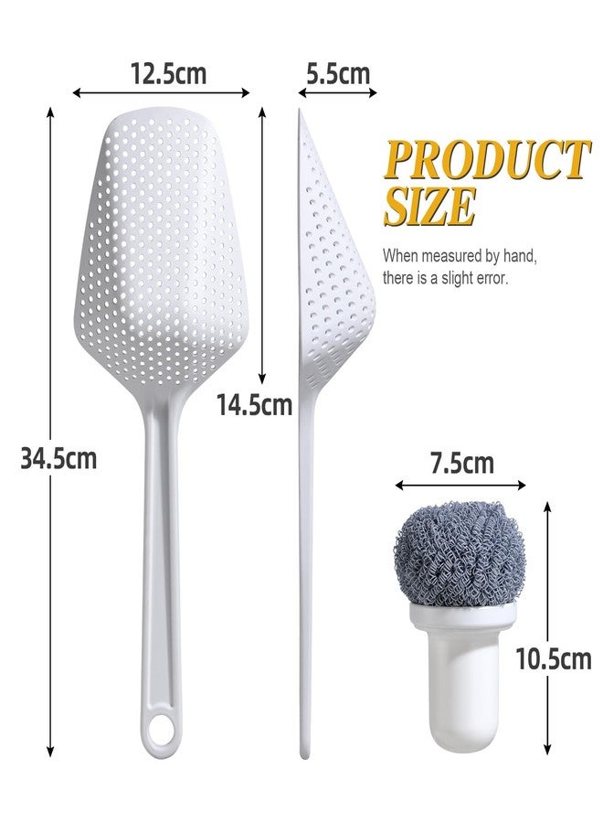 NVTED Strainer Scoop Colander, Food Strainer Slotted Spoon Long Handle with Nano Cleaning Balls, Plastic Heat-Resistant Large Slotted Strainer and Skimmer for Pasta, Vegetables, Salad - Image 2