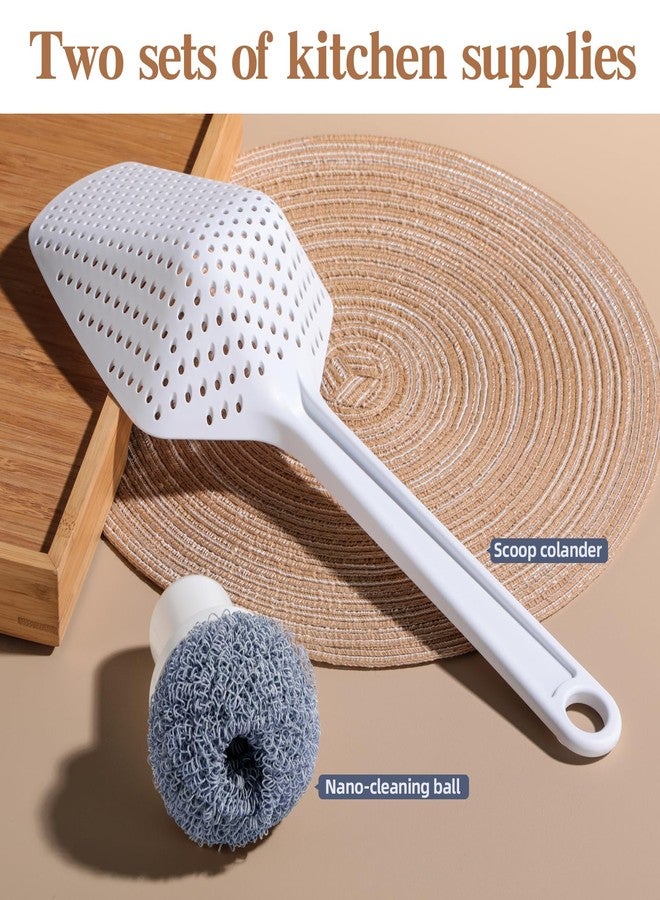 NVTED Strainer Scoop Colander, Food Strainer Slotted Spoon Long Handle with Nano Cleaning Balls, Plastic Heat-Resistant Large Slotted Strainer and Skimmer for Pasta, Vegetables, Salad - Image 3