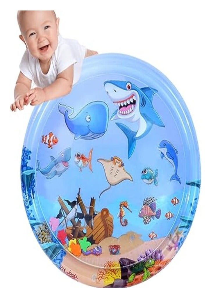 Inflatable or inflatable water play mat for tummy time for kids from 1 day to 3 years old, kids activity centre with marine life design, blue  - Image 1