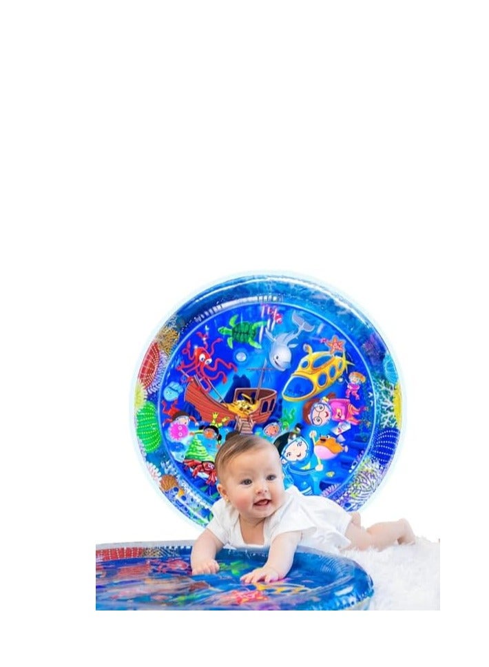 Inflatable or inflatable water play mat for tummy time for kids from 1 day to 3 years old, kids activity centre with marine life design, blue  - Image 3
