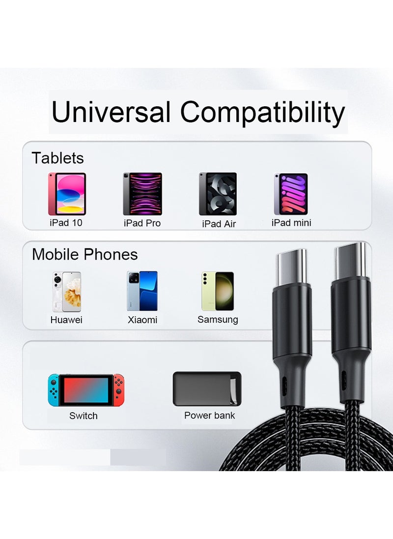 USB Type-C Cable 3.28ft / 1 Meter, Braided 60W Power Delivery PD Fast Charge Cable USB C to USB C Compatible for iPhone 16 Pro/16 Pro Max/16 Plus, iPad mini 6, MacBook Pro/Air, iPad Pro, Samsung S24/S24 Ultra, Huawei P60 (Black)  - Image 4