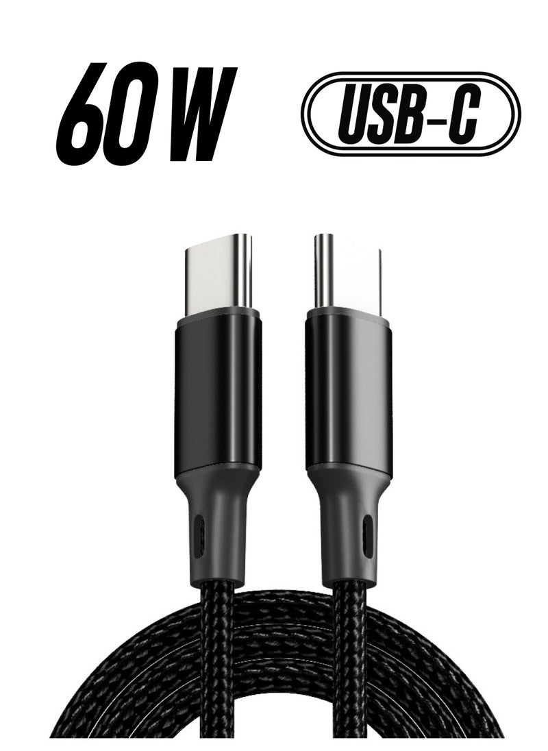 USB Type-C Cable 3.28ft / 1 Meter, Braided 60W Power Delivery PD Fast Charge Cable USB C to USB C Compatible for iPhone 16 Pro/16 Pro Max/16 Plus, iPad mini 6, MacBook Pro/Air, iPad Pro, Samsung S24/S24 Ultra, Huawei P60 (Black)  - Image 1
