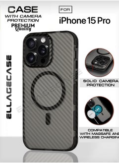 Carbon Case for iPhone 15 Pro, Plastic-coated Carbon, Solid Camera Protection, Shockproof, Enhanced Protection, Compatible with Magsafe and Wireless Charging