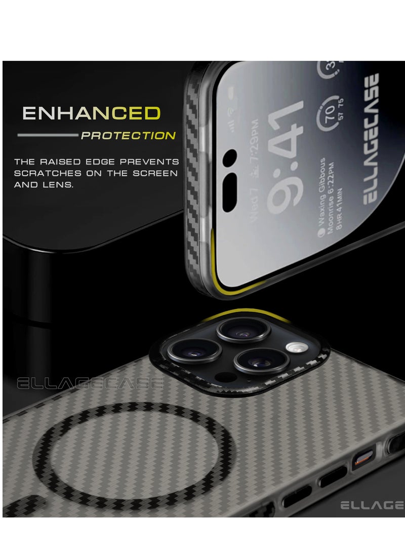 ELLAGECASE - Carbon Case for iPhone 15 Pro, Plastic-coated Carbon, Solid Camera Protection, Shockproof, Enhanced Protection, Compatible with Magsafe and Wireless Charging - Image 1