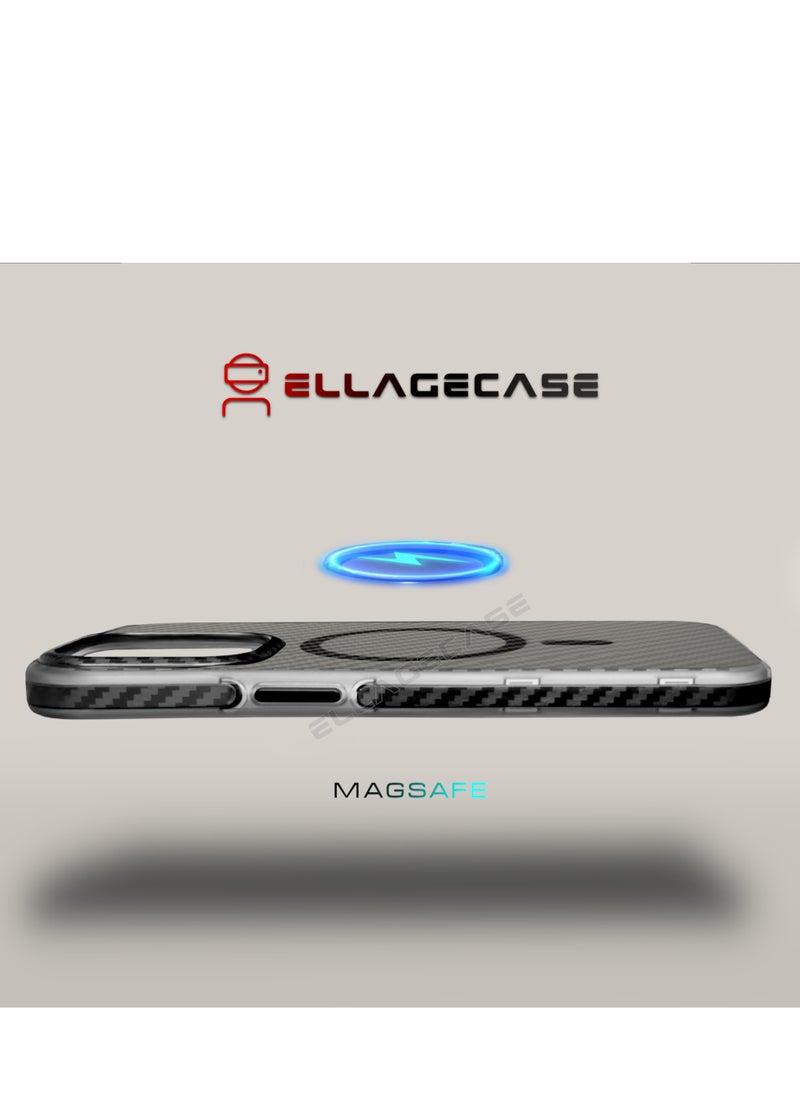 ELLAGECASE - Carbon Case for iPhone 15 Pro, Plastic-coated Carbon, Solid Camera Protection, Shockproof, Enhanced Protection, Compatible with Magsafe and Wireless Charging - Image 1