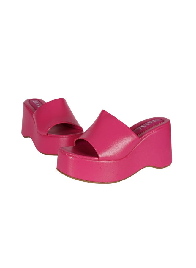 ZAYNA 221-31 Zayna Ladies  Wedge Heel Slip on YN-15 Fuchsia - Image 2