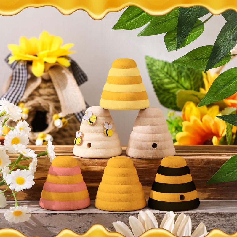 GlikCeil 10 Pcs Wood Bee Hive Decor Unfinished Wood Threaded Honeycomb Farmhouse Tiered Tray Decor Mini Beehive Model Bee Garden Decorations for DIY Table Shelf Sitter Party Craft, 1.8 x 1.9 Inch - Image 3