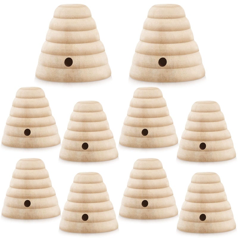 GlikCeil 10 Pcs Wood Bee Hive Decor Unfinished Wood Threaded Honeycomb Farmhouse Tiered Tray Decor Mini Beehive Model Bee Garden Decorations for DIY Table Shelf Sitter Party Craft, 1.8 x 1.9 Inch - Image 1