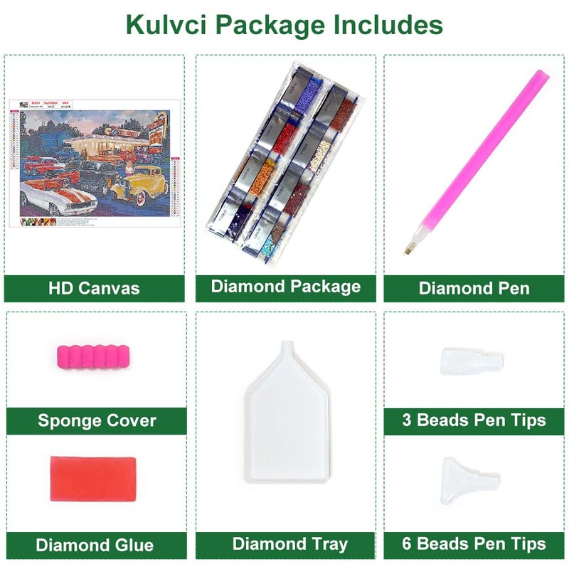 Kulvci Car Diamond Painting Kits for Adults, Diamond Art Kits for Beginners, 5D DIY Full Drill Gem Craft for Home Decor Gift 16x12inch - Image 5